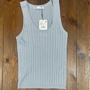 Zara Silver Ribbed Tank Top NWT